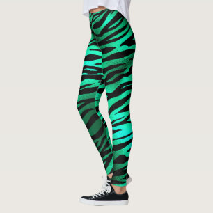 Leggings Le Tigre noir vert d'émeraude frappe les animaux 