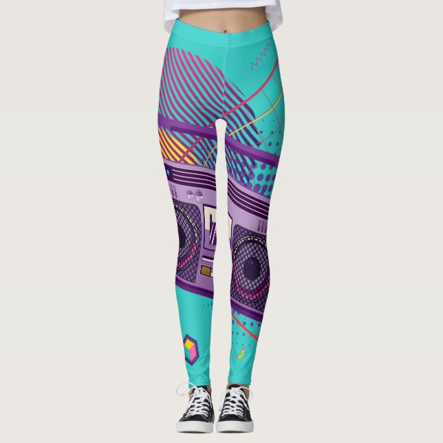 Leggings Lecteur de radio portable Funky 80s, boombox (Devant)