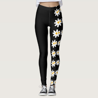 Leggings Légendes abstraites à fleurs noires uniques