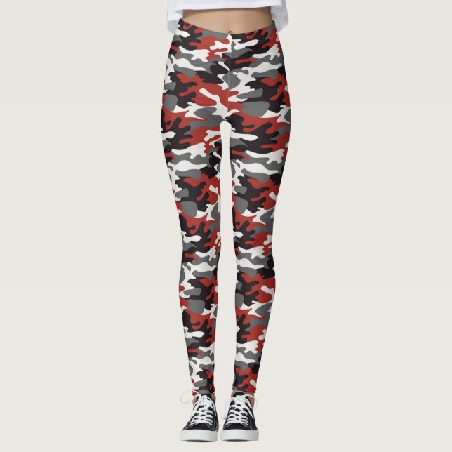Leggings Légendes de camouflage gris, rouge, noir et blanc (Devant)
