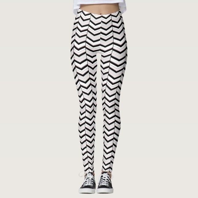 Leggings Légendes de Chevron noir blanc et blanc (Devant)