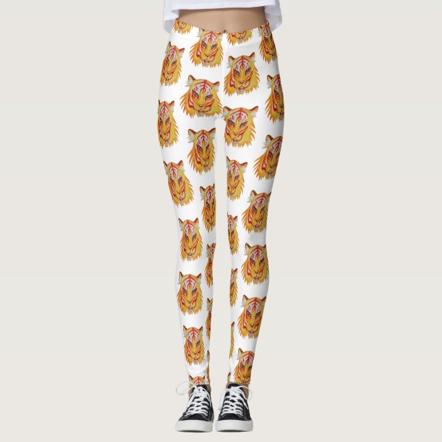 Leggings Légendes de dessin de la face de tigre (Devant)