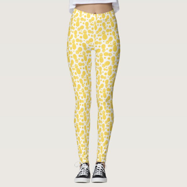 Leggings Légendes de fleurs d'ananas blanches et jaunes (Devant)