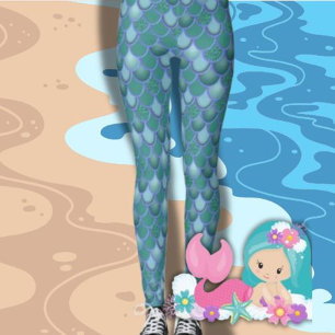 Leggings Légendes de la mer de sirène bleu à l'échelle vert