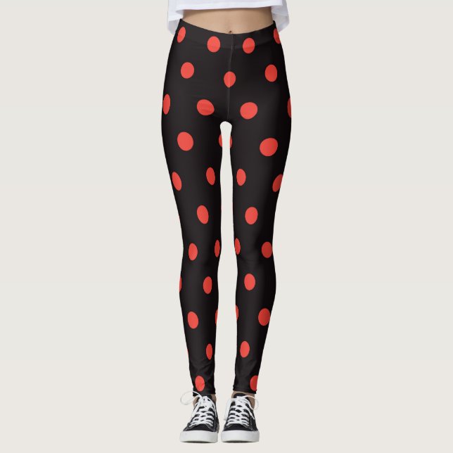 Leggings Légendes de Motif Cool noir et rouge Polka (Devant)