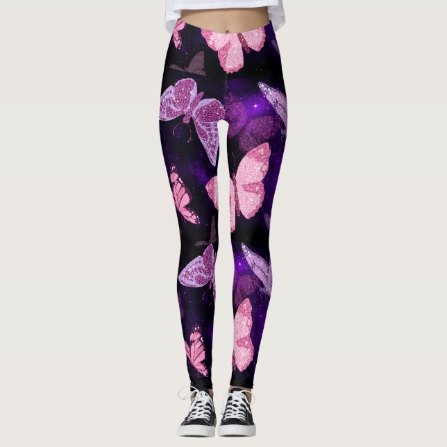 Leggings Légendes de papillons violets et roses (Devant)
