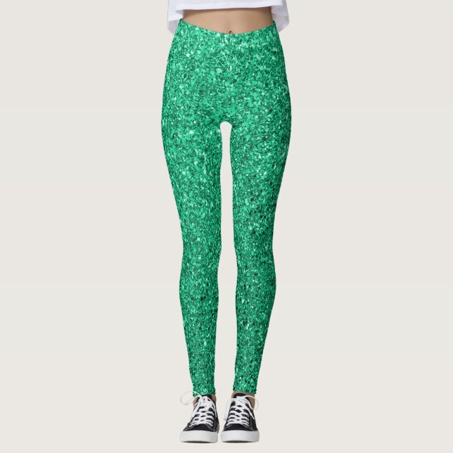 Leggings Légendes de Parties scintillant vertes pétillantes (Devant)