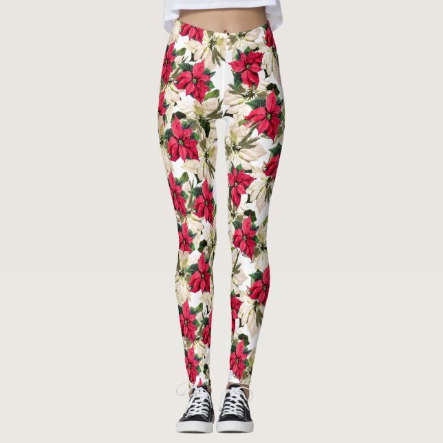 Leggings Légendes d'impression de Poinsettia réelles (Devant)