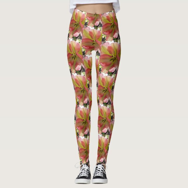 Leggings Légendes florales de la tulipe rose et jaune (Devant)
