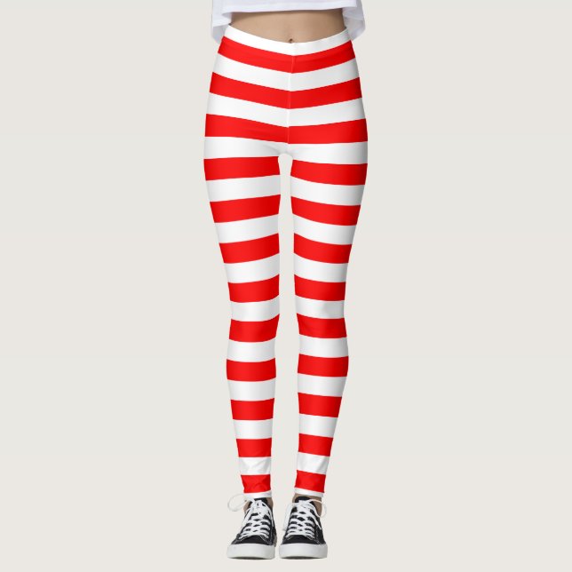Leggings Légendes horizontales en bande rouge et blanche (Devant)