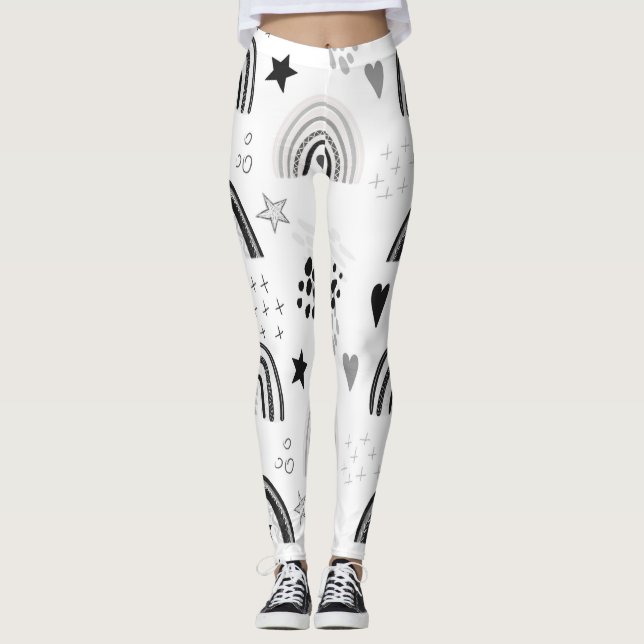 Leggings Légendes minimales de l'arc-en-ciel blanc noir (Devant)