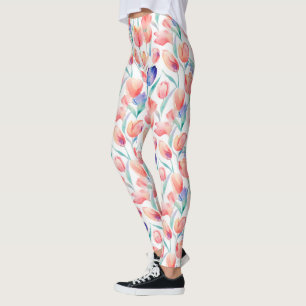 Leggings Légendes Motifs de tulipes d'aquarelle