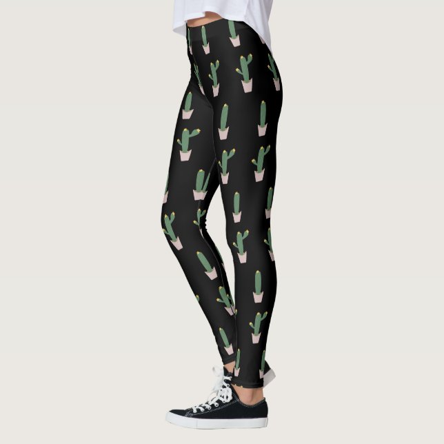 Leggings Légendes noires Plante simple Cactus Pot Motif (Gauche)
