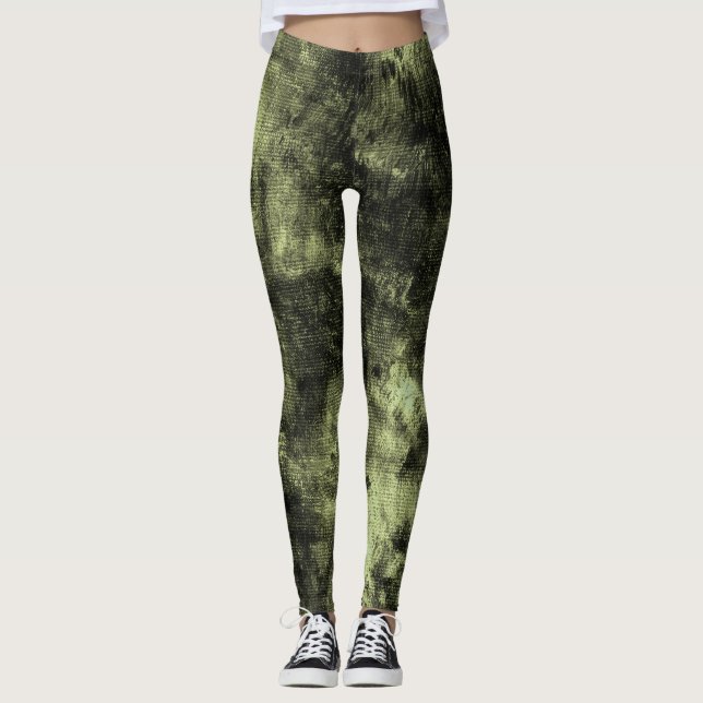 Leggings Légendes texturées de Spandex Grunge d'olive (Devant)