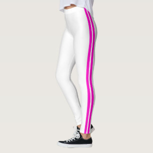Leggings Leggations blanches à rayures roses - Vos couleurs