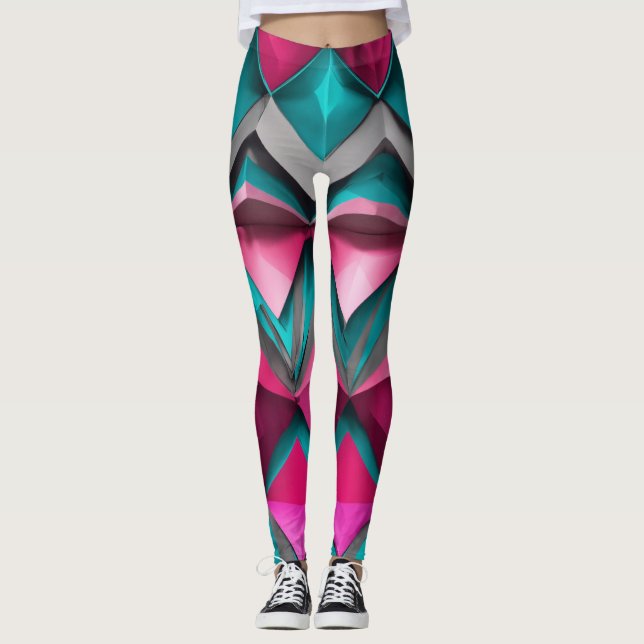 Leggings "Leggings de Noël Abstraits 3D Turquoises et roses (Devant)