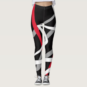 Leggings Leggings, design abstrait, noir, gris, rouge, blan