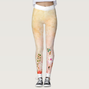LEGGINGS LEGINES IMPRIMÉES À LA FLEURS PEINTES À LA MAIN EN