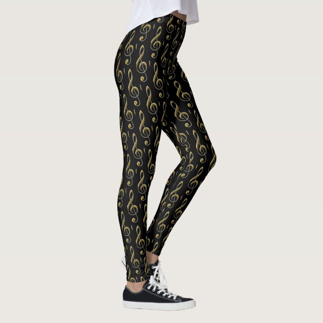 Leggings Legs musicaux Black Metallic Gold Treble Clef (Droite)