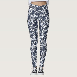 LEGGINGS LÉGUMES ACTIFS DE LA LACE BLANCHE MARINE