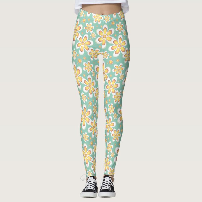 Leggings légumineuses à fleurs à motif jaune (Devant)