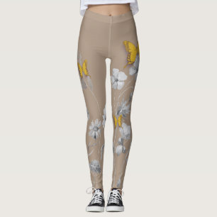 Leggings Légumineuses à fleurs et papillons kaki