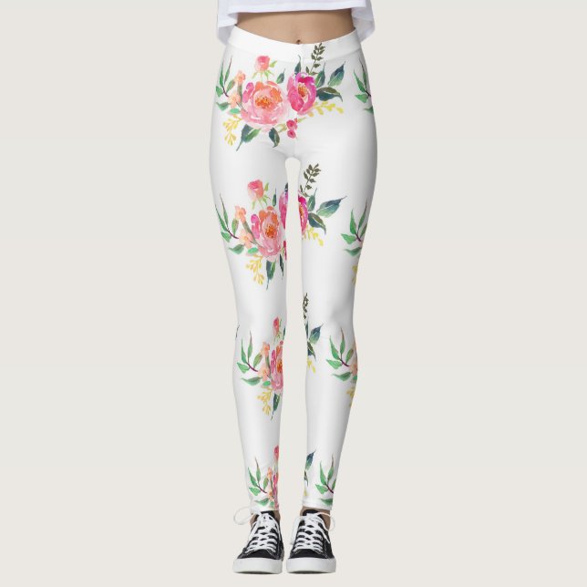 Leggings Légumineuses à fleurs roses (Devant)