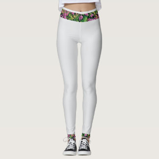 Leggings Légumineuses blanches à motifs floraux roses