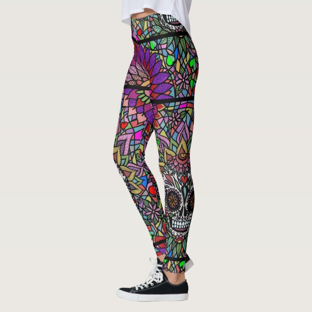 Leggings Légumineuses d'art crâne à sucre (Gauche)