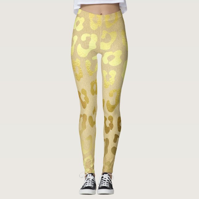 Leggings Légumineuses empreintes de léopard en or (Devant)