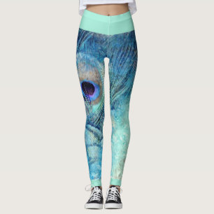 Leggings Légumineuses en plumes de paon marbre bleu turquoi