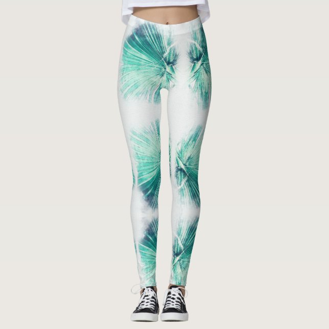 Leggings Légumineuses feuilles de palmier vert (Devant)