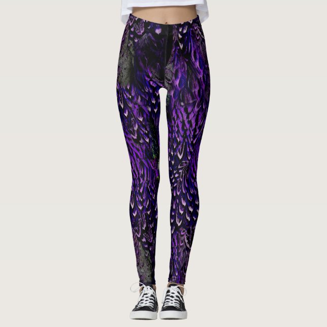 Leggings Légumineuses gothiques pourpres en plumes (Devant)