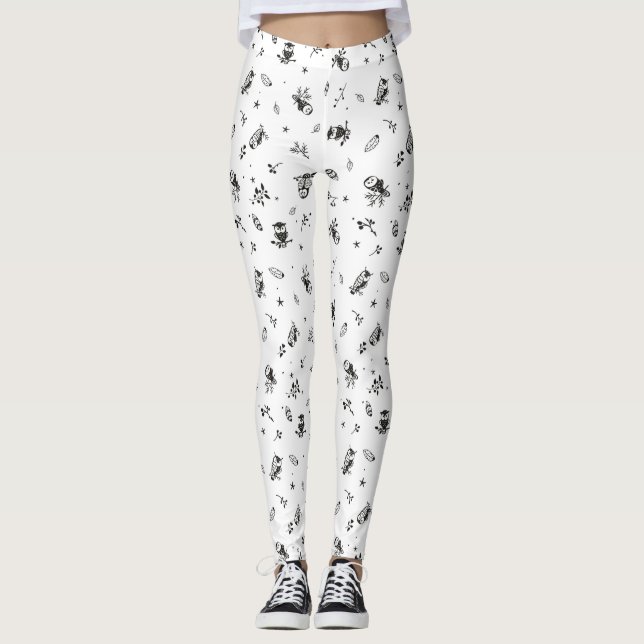 Leggings Légumineuses jambières de Chouette noire et blanch (Devant)
