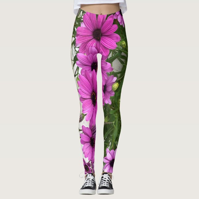 Leggings Légumineuses marguerites violettes (Devant)
