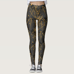 Leggings Légumineuses motifs feuilles d'or