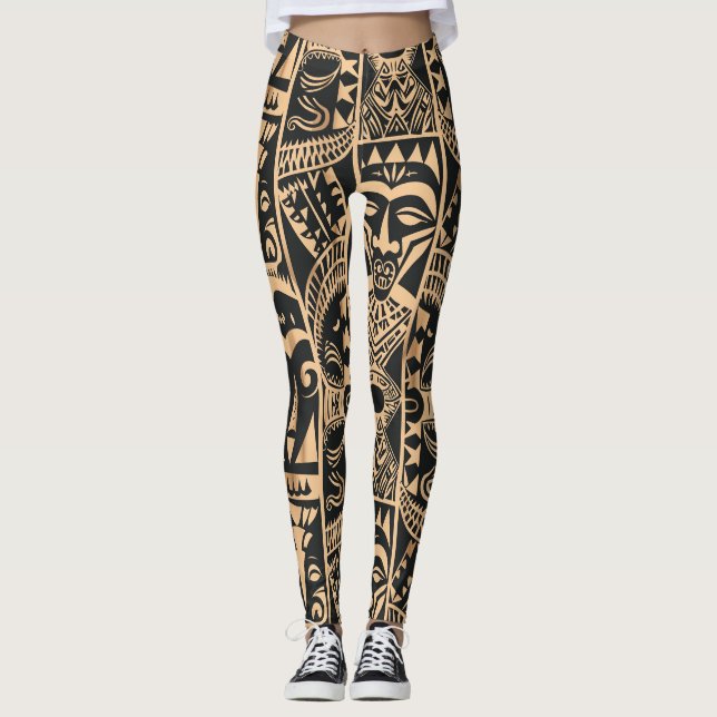 Leggings Légumineuses polynésiennes de tatouage (Devant)