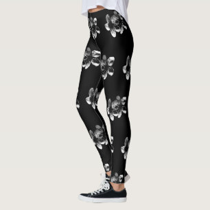 Leggings L'élégance en contraste : les fleurs blanches sur