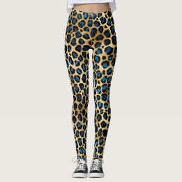 Leggings Leopard bleu et or