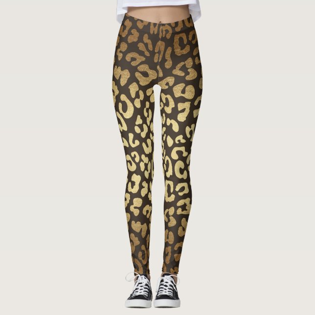 Leggings Leopard Cheetah Imprimer Peaux d'animaux Or Ombre (Devant)
