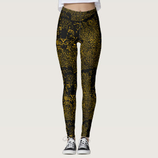 Leggings Leopard de neige dorée sur les pattes noires