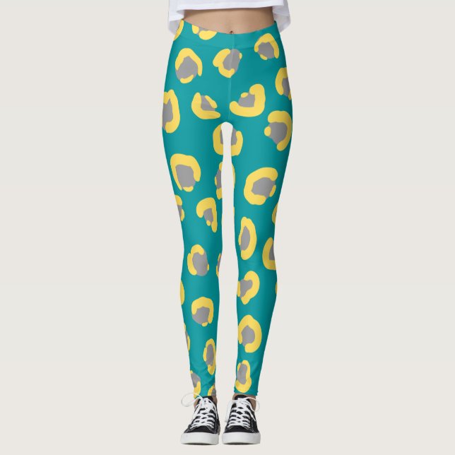 Leggings Léopard moderne Cheetah tigre animaux bleu mignon  (Devant)