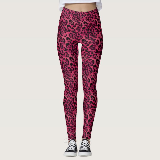 Leggings Léopard rose et noir (Devant)