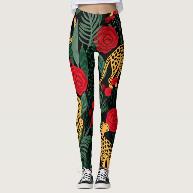 Leggings Léopards et Roses (Devant)