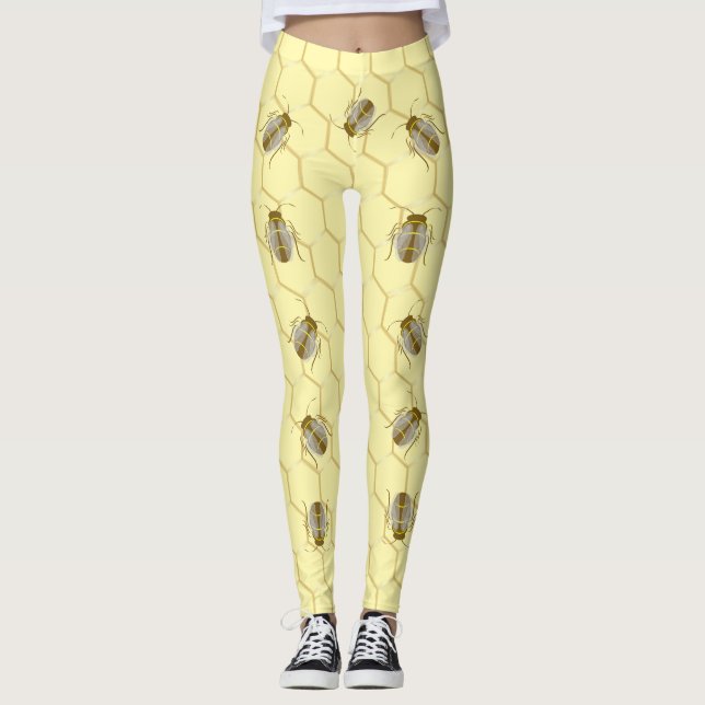 Leggings Les abeilles sur Honeycomb Jaune (Devant)