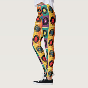 Leggings les années 70 Motif de disques vinyle Retro