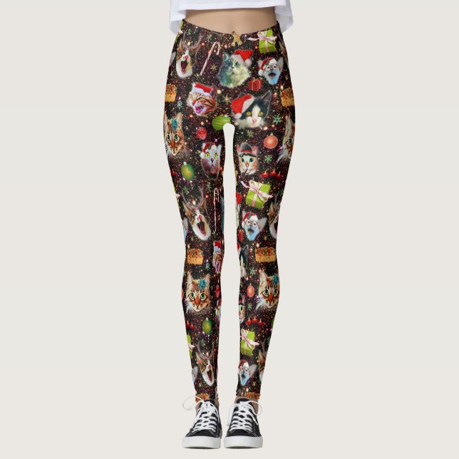 Leggings Les chats de Noël dans la galaxie de l'espace (Devant)