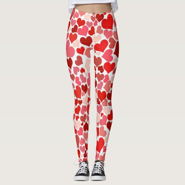 Leggings Les coeurs jettent partout sur le rouge rose femme (Devant)