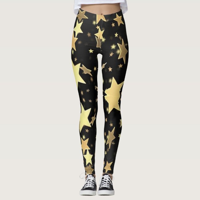Leggings Les étoiles d'or sur le Arrière - plan noir (Devant)