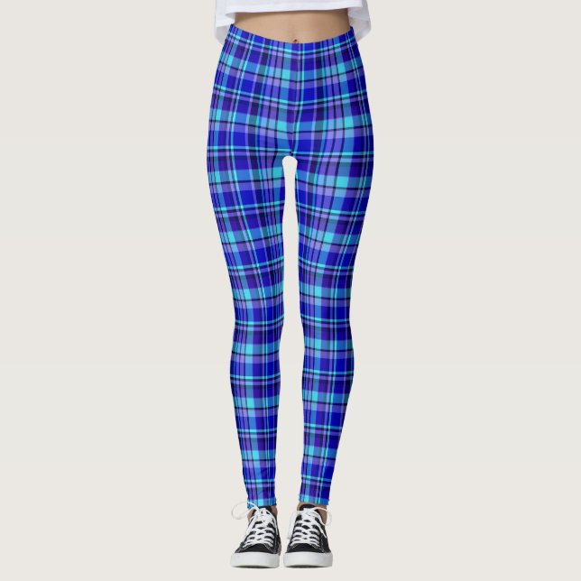 Leggings Les guêtres des femmes bleues de plaid (Devant)